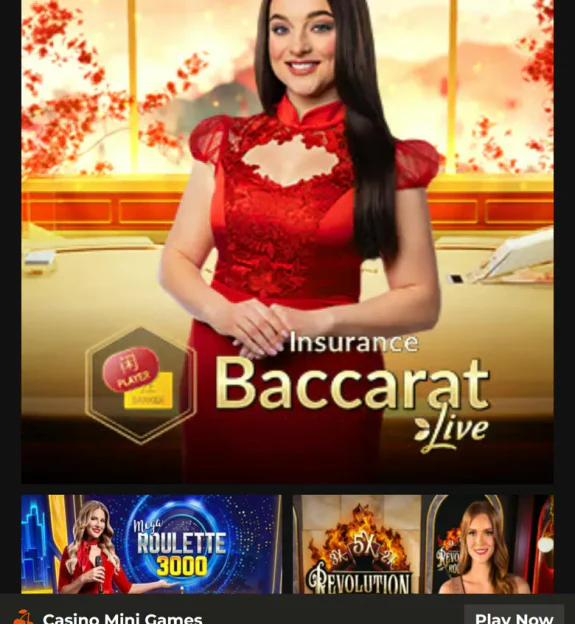 Live casino tiles in the AK Bets lobby including Baccarat and roulette